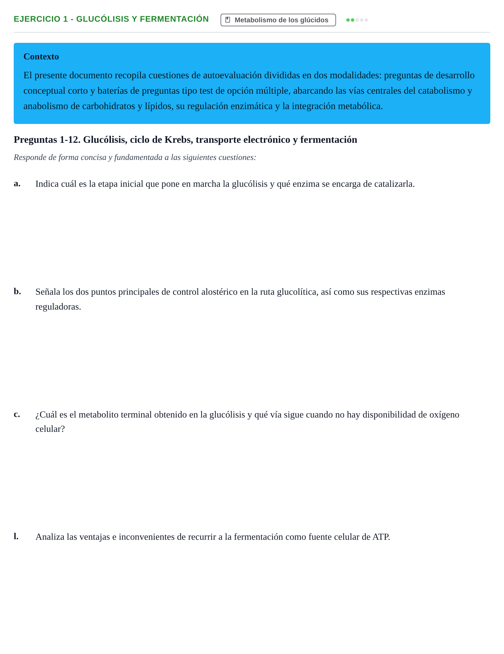 Enunciado: 1 - Glucólisis y fermentación