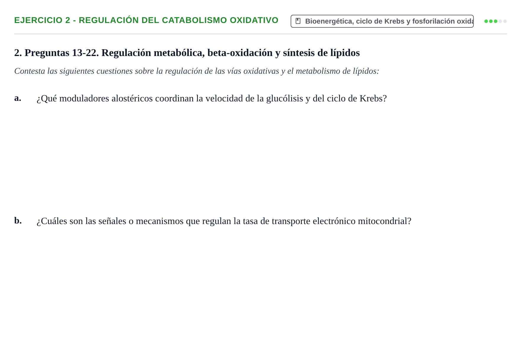 Enunciado: 2 - Regulación del catabolismo oxidativo