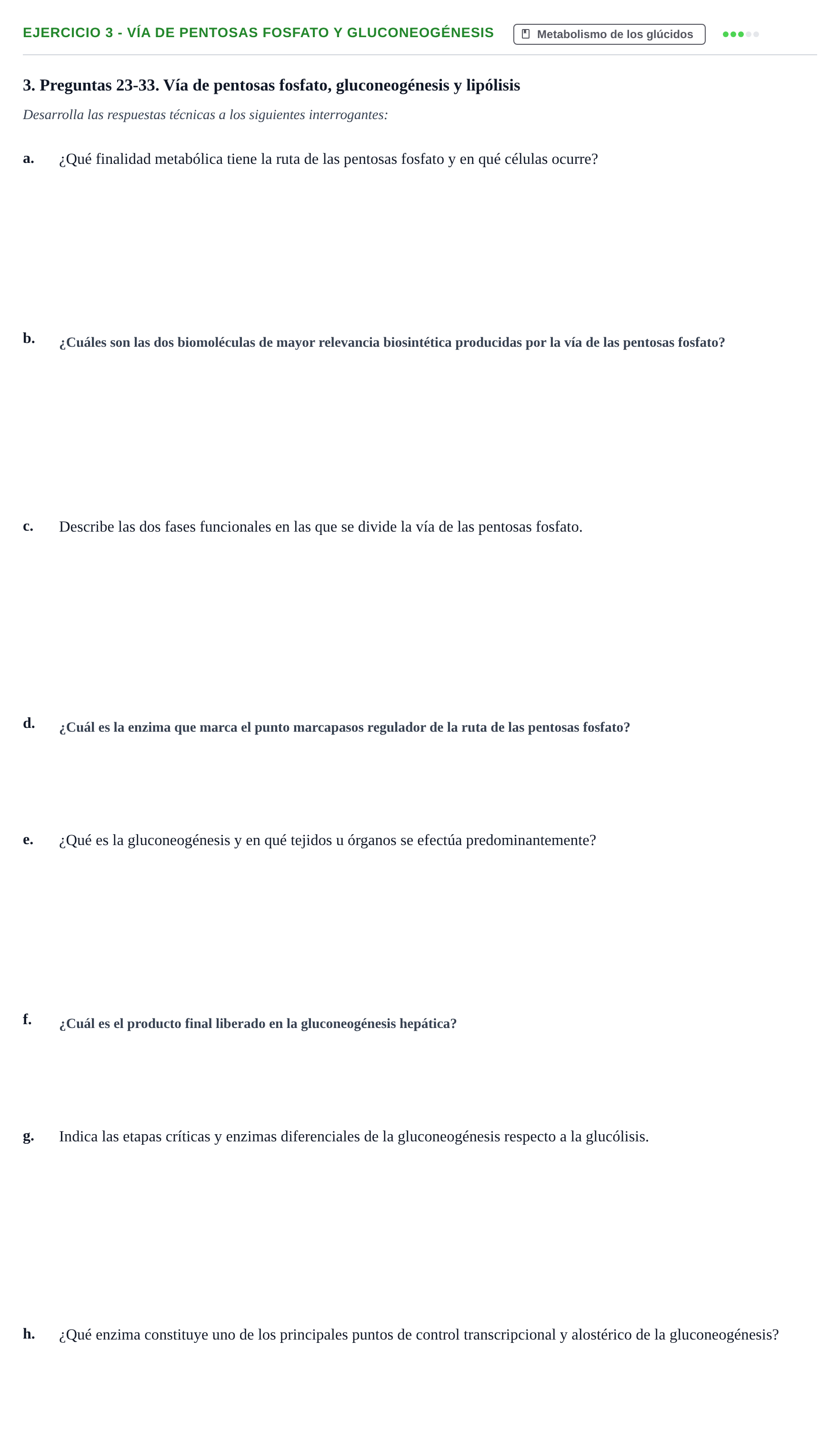 Enunciado: 3 - Vía de pentosas fosfato y gluconeogénesis