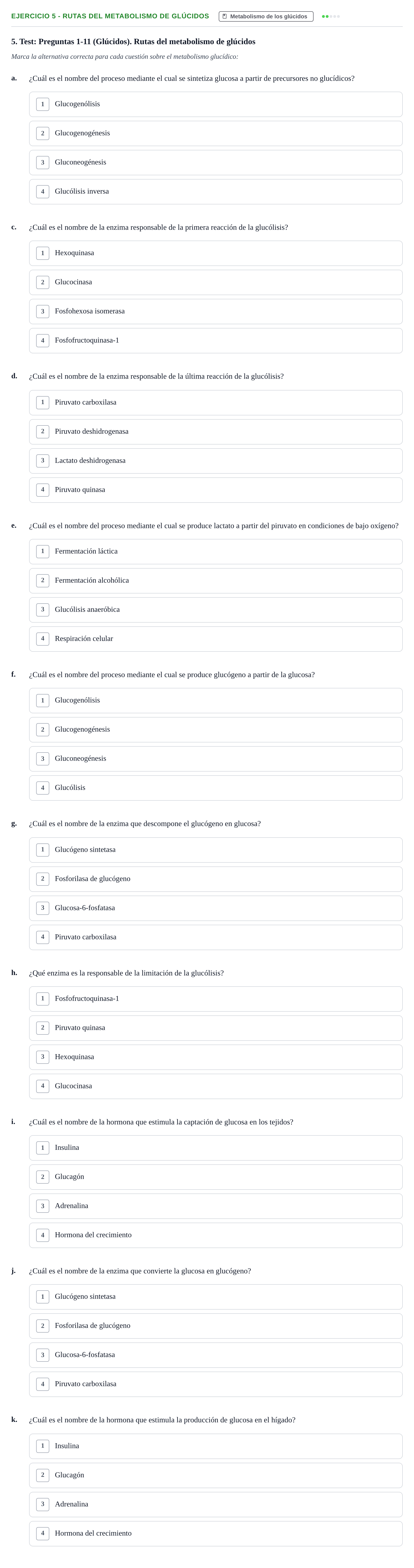 Enunciado: 5 - Rutas del metabolismo de glúcidos
