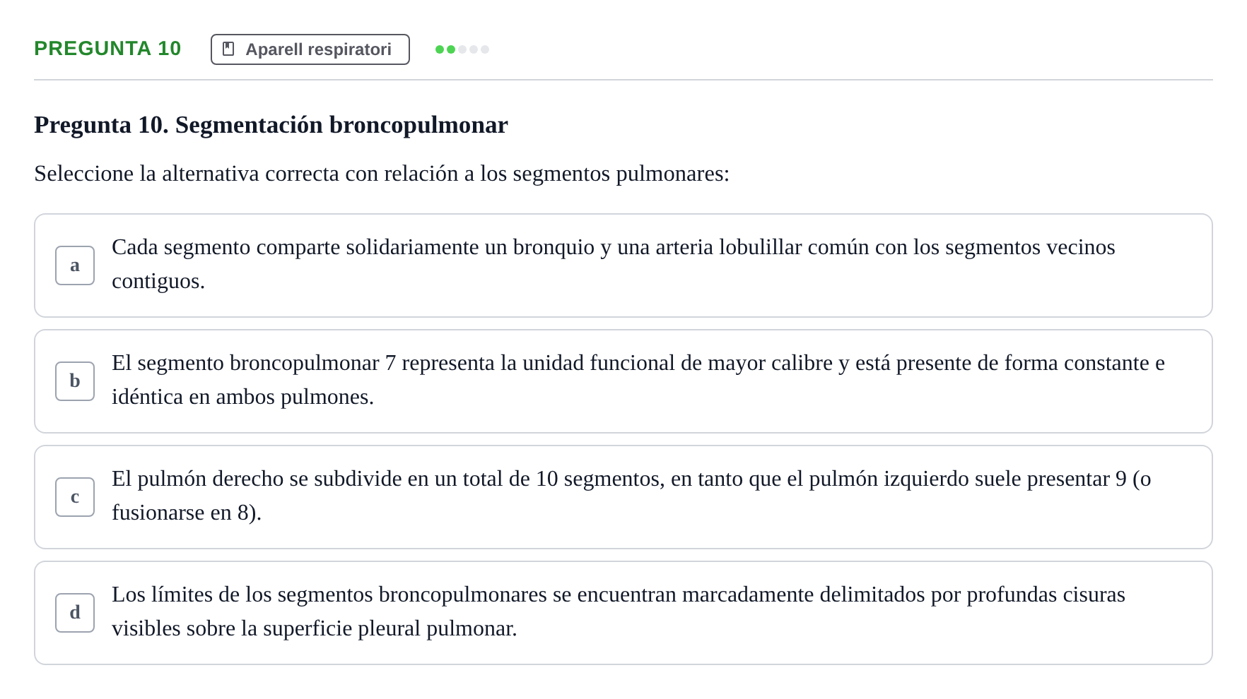 Enunciado: Pregunta 10 · Anatomía II UAB 2024