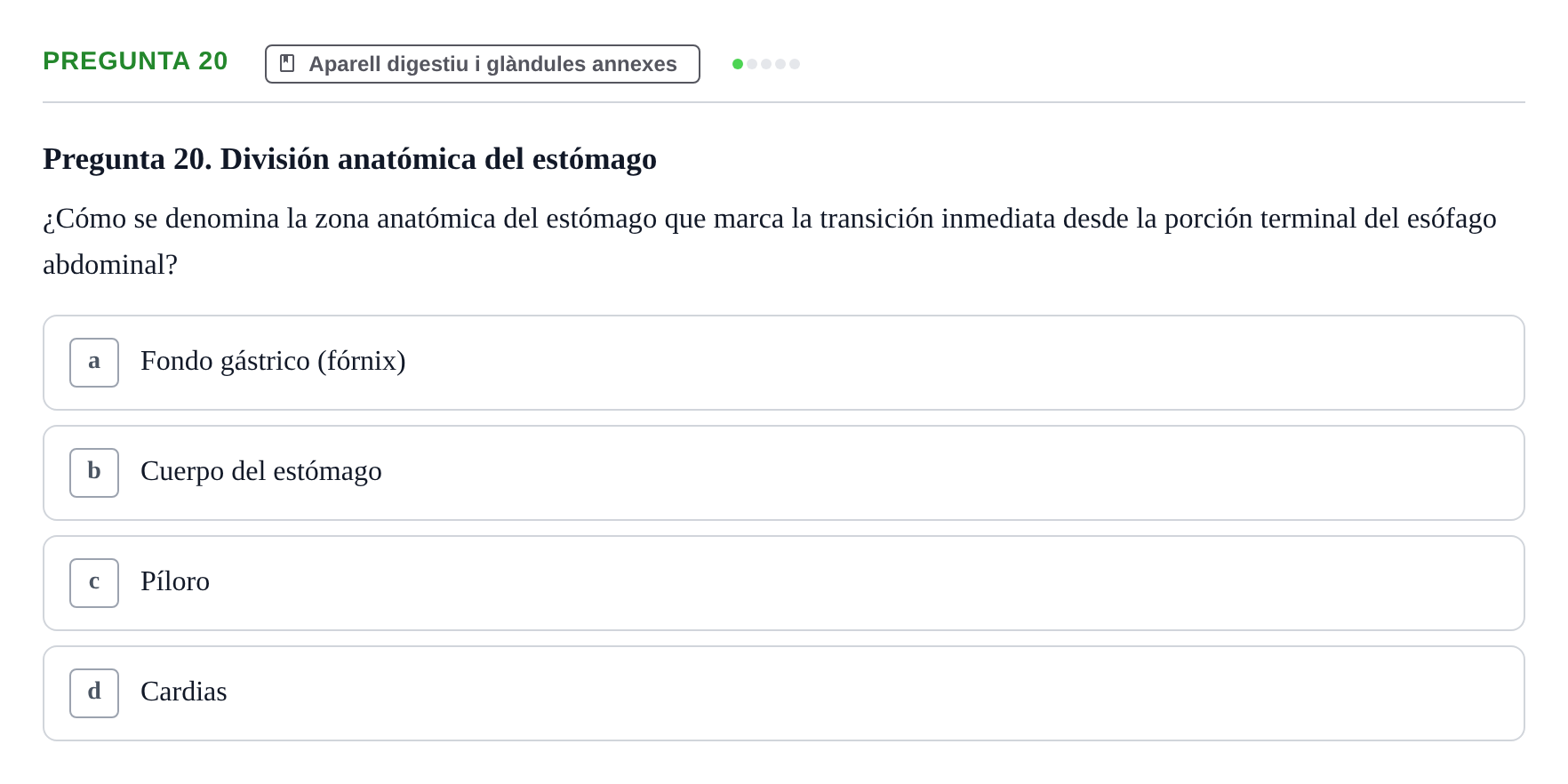 Enunciado: Pregunta 20 · Anatomía II UAB 2024