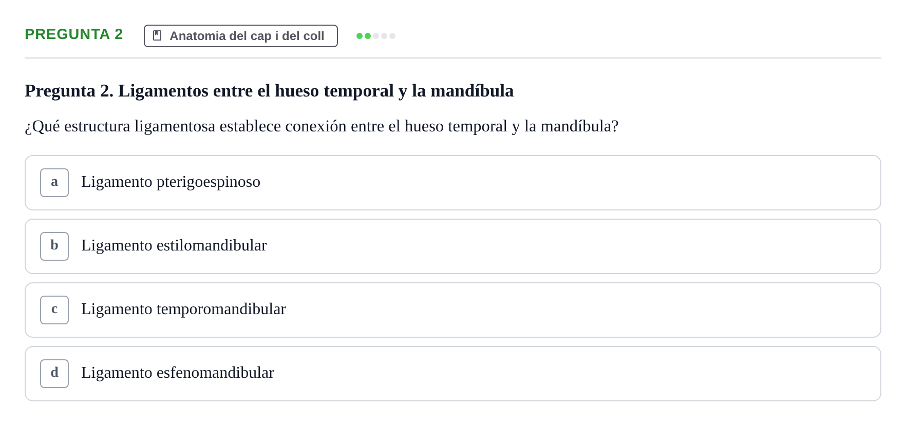 Enunciado: Pregunta 2 · Anatomía II UAB 2024