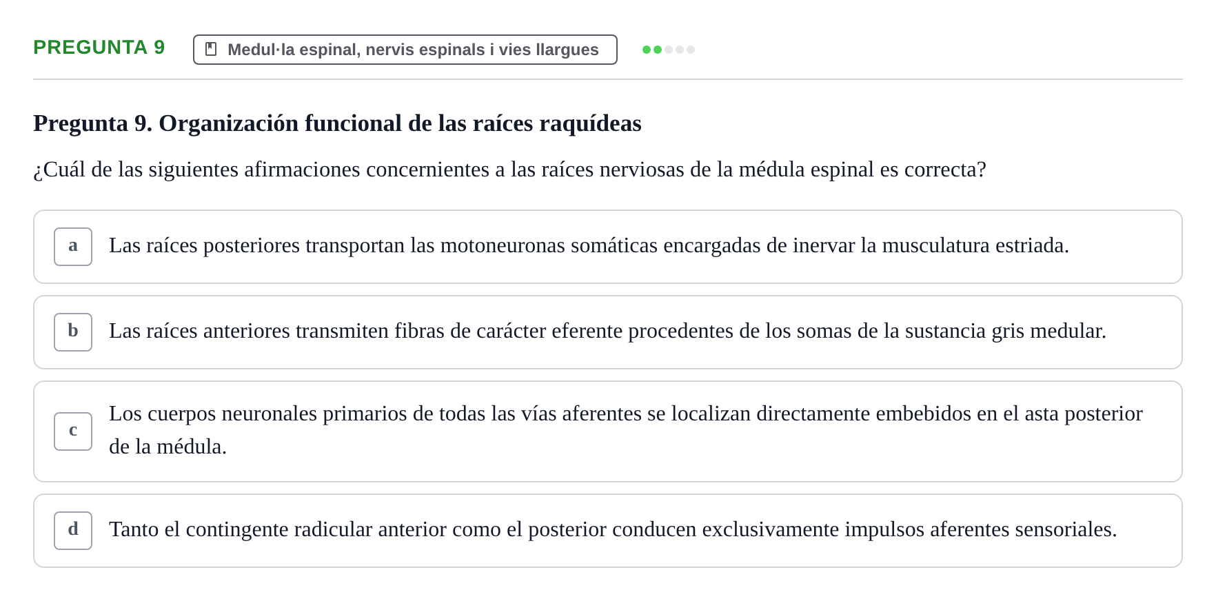 Enunciado: Pregunta 9 · Anatomía II UAB 2024