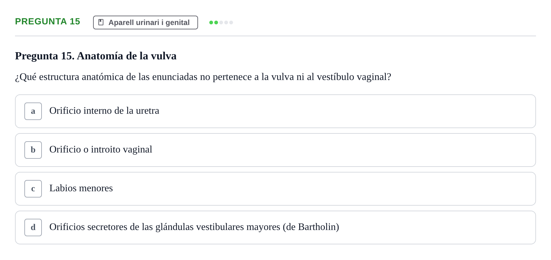 Enunciado: Pregunta 15 · Anatomía II UAB 2017