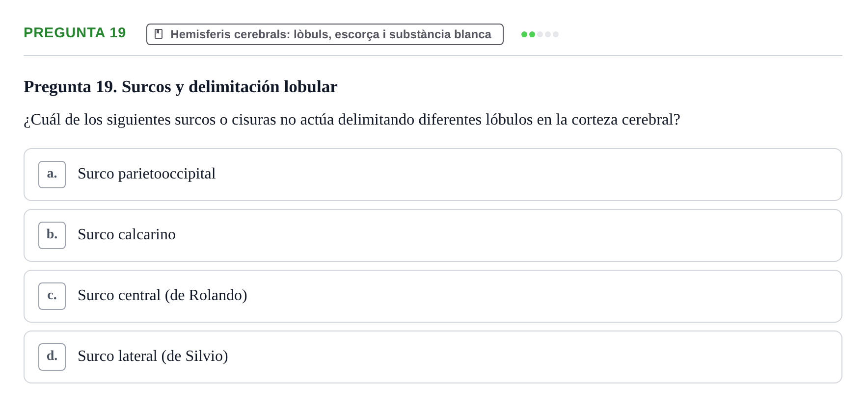 Enunciado: Pregunta 19 · Anatomía II UAB 2017