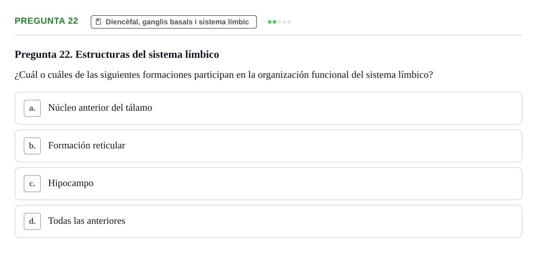 Enunciado: Pregunta 22 · Anatomía II UAB 2017