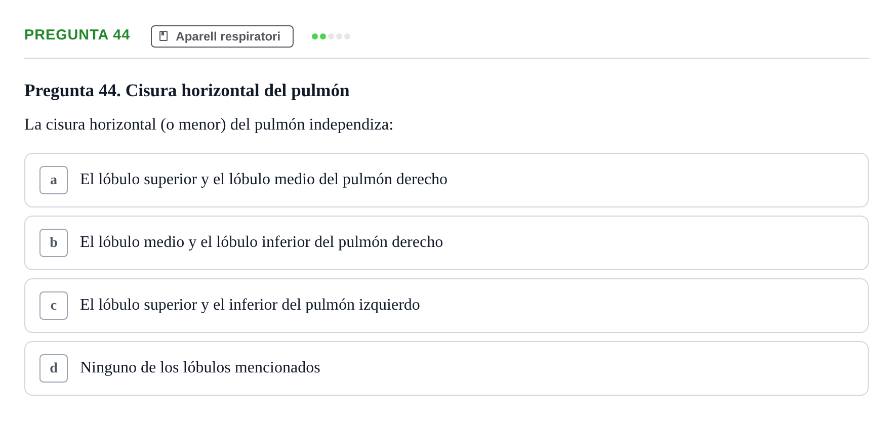 Enunciado: Pregunta 44 · Anatomía II UAB 2017