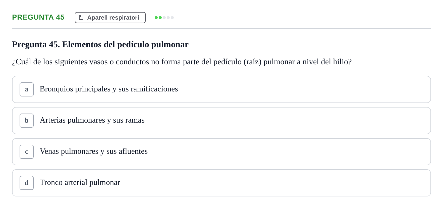 Enunciado: Pregunta 45 · Anatomía II UAB 2017