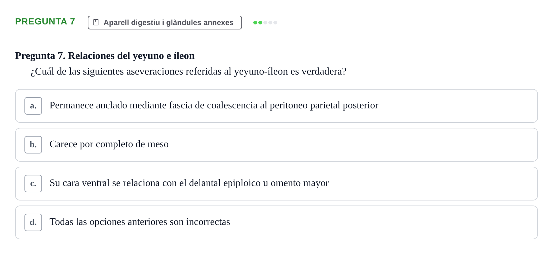 Enunciado: Pregunta 7 · Anatomía II UAB 2017