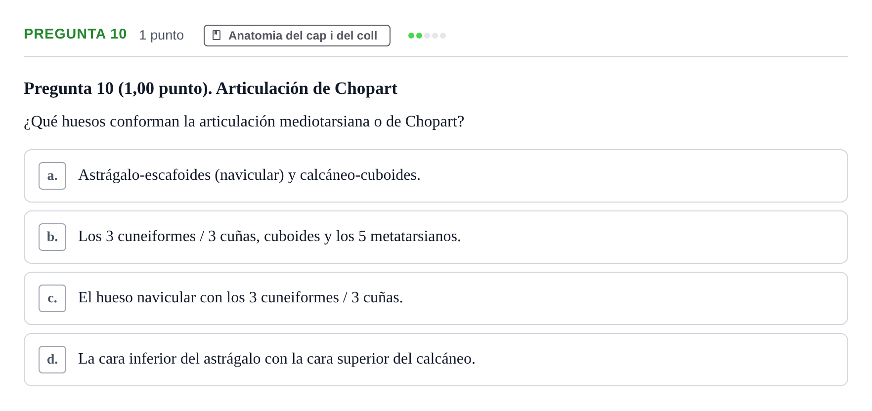Enunciado: Pregunta 10 · Anatomía II UAB 2023