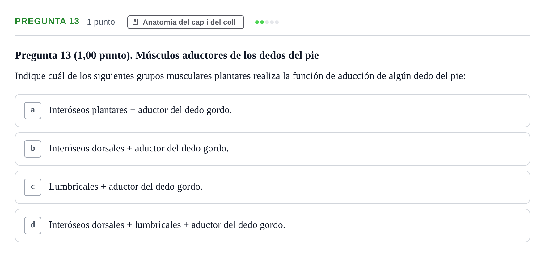 Enunciado: Pregunta 13 · Anatomía II UAB 2023