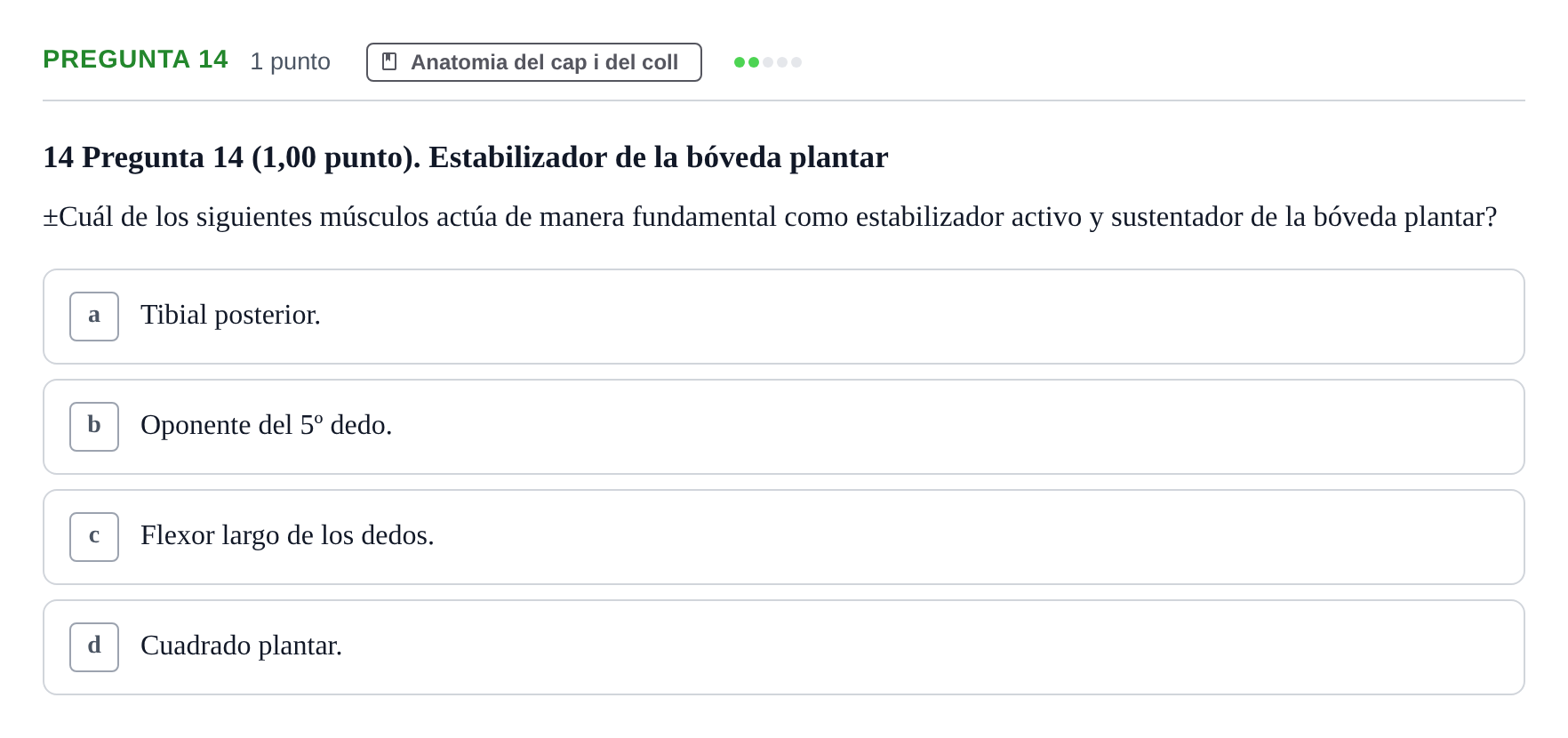 Enunciado: Pregunta 14 · Anatomía II UAB 2023