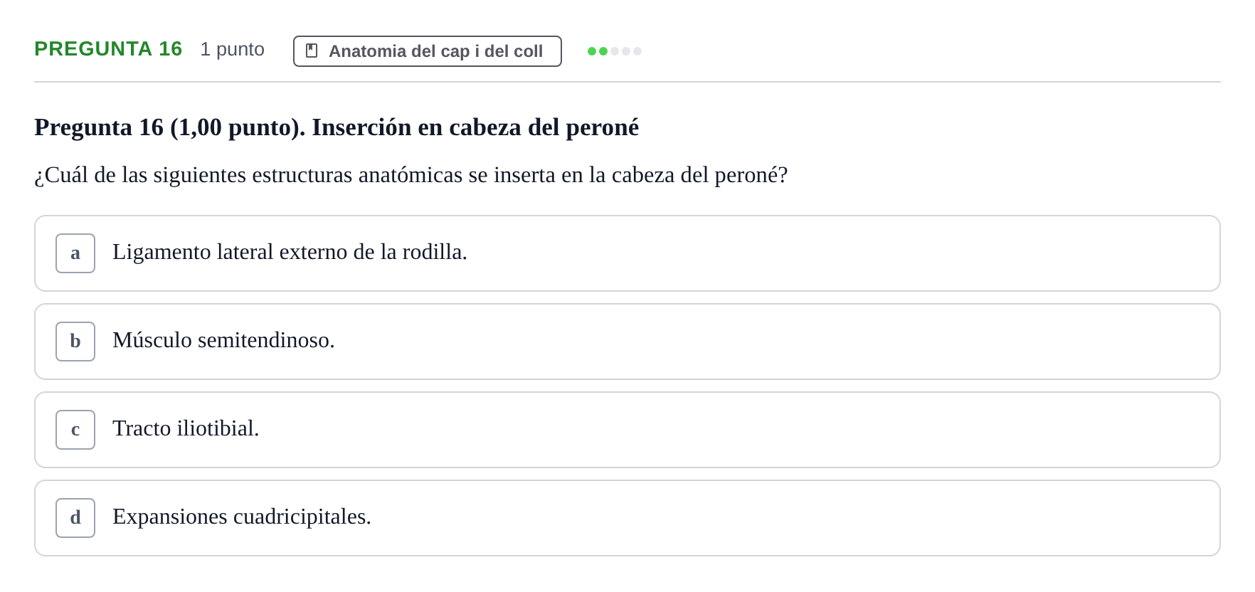 Enunciado: Pregunta 16 · Anatomía II UAB 2023