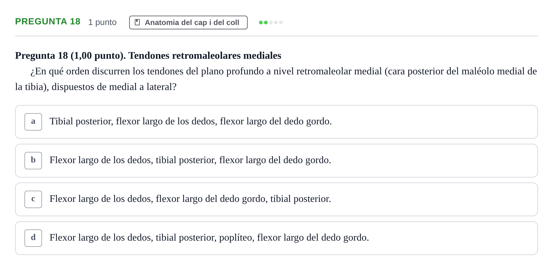 Enunciado: Pregunta 18 · Anatomía II UAB 2023