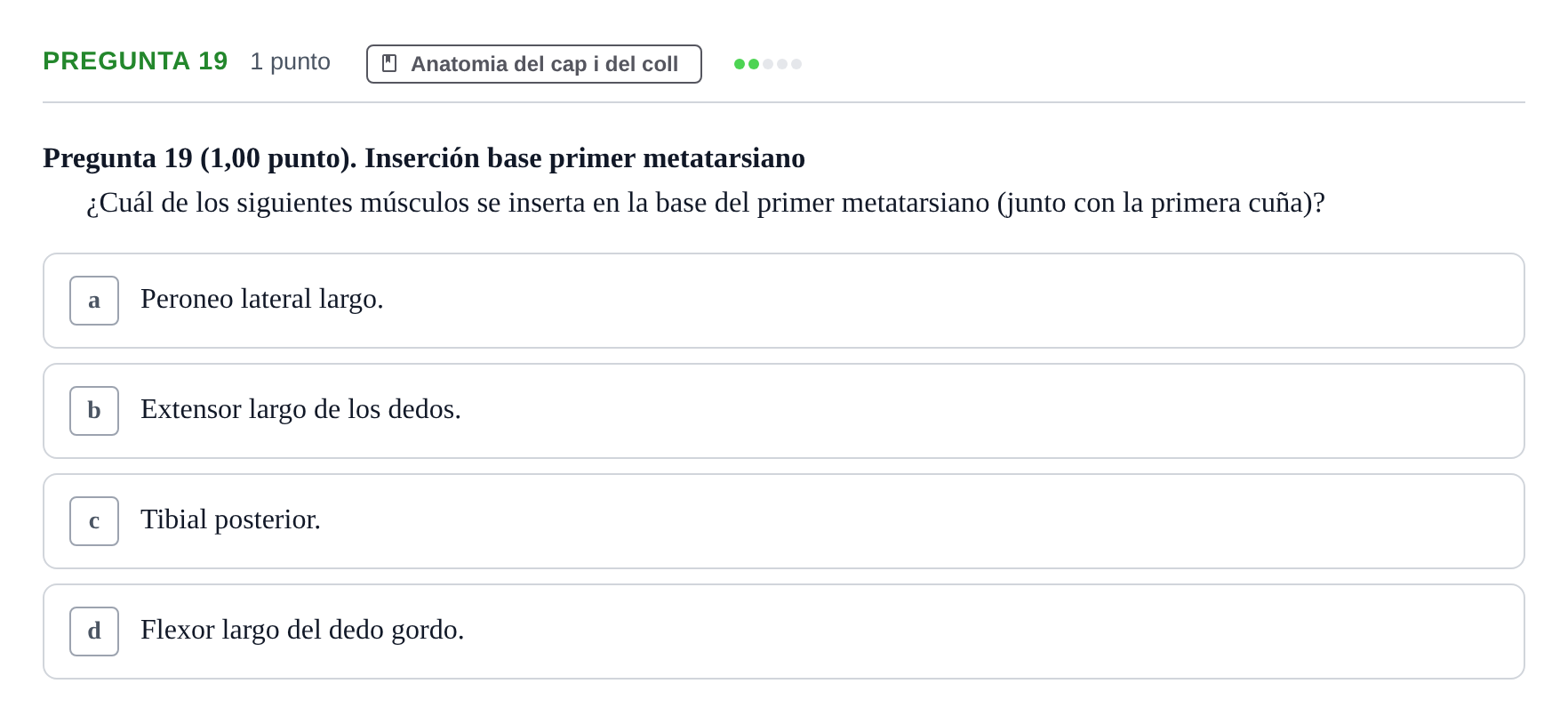 Enunciado: Pregunta 19 · Anatomía II UAB 2023