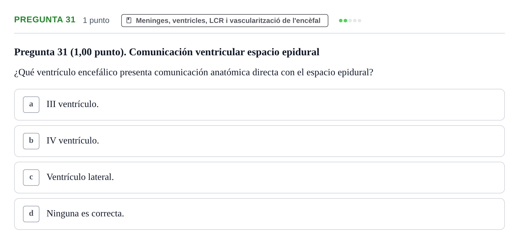 Enunciado: Pregunta 31 · Anatomía II UAB 2023