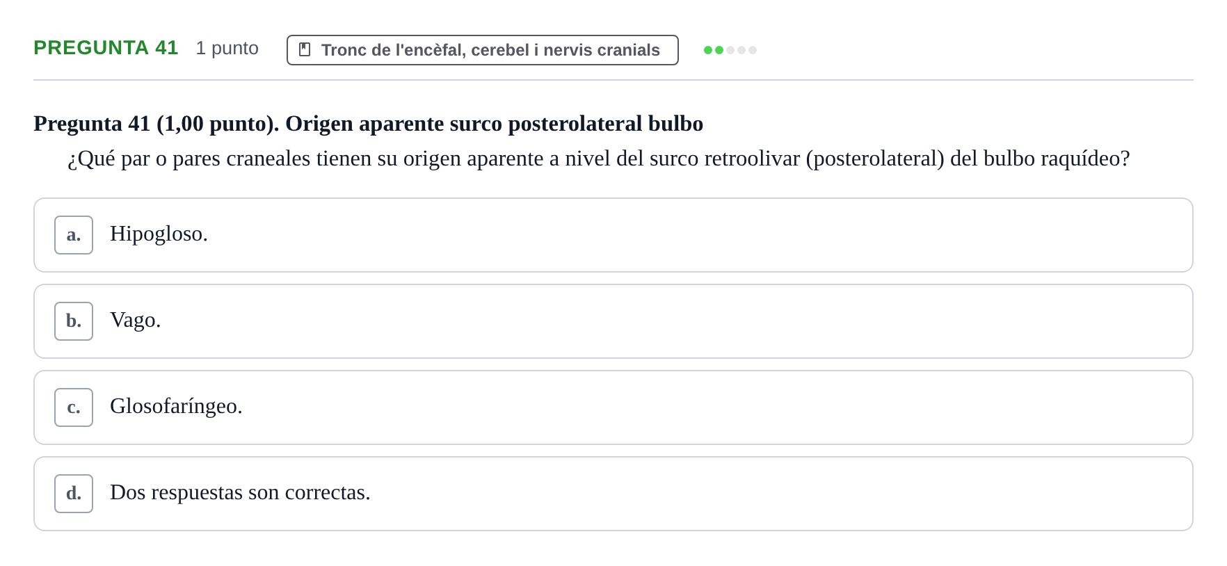 Enunciado: Pregunta 41 · Anatomía II UAB 2023