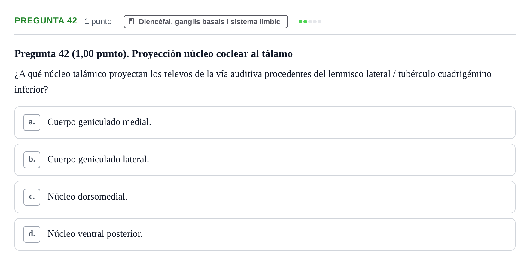 Enunciado: Pregunta 42 · Anatomía II UAB 2023