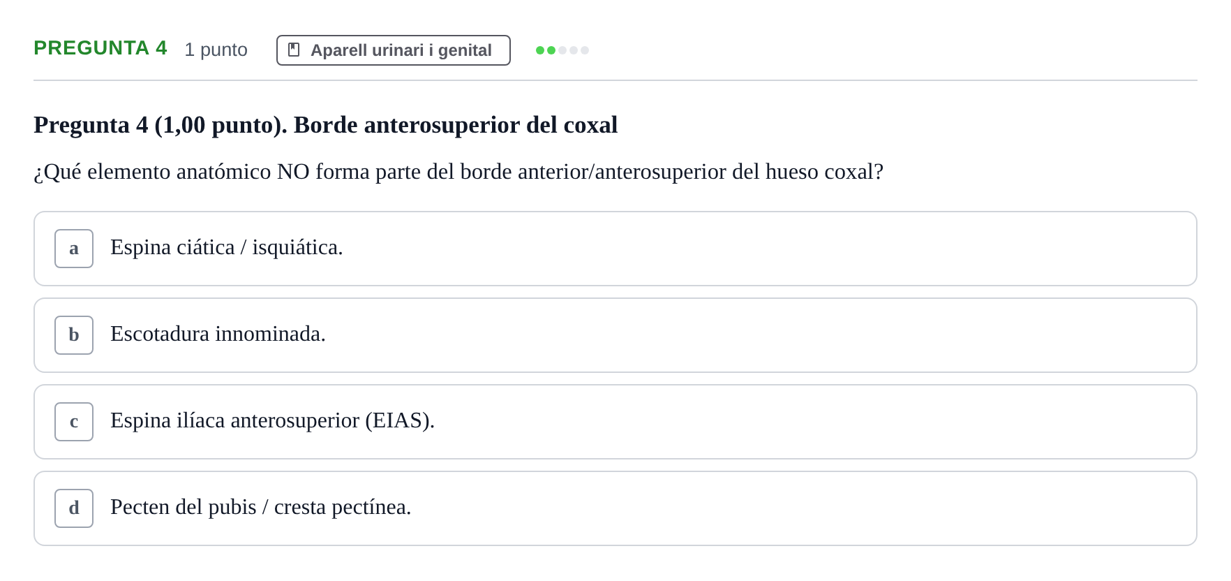 Enunciado: Pregunta 4 · Anatomía II UAB 2023