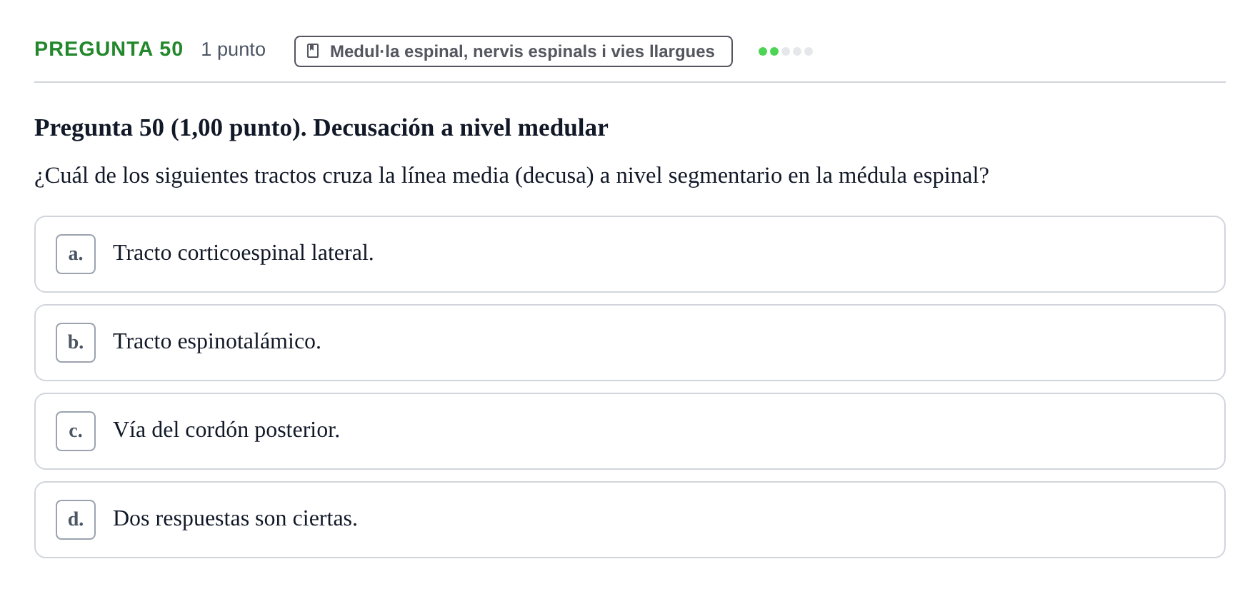 Enunciado: Pregunta 50 · Anatomía II UAB 2023