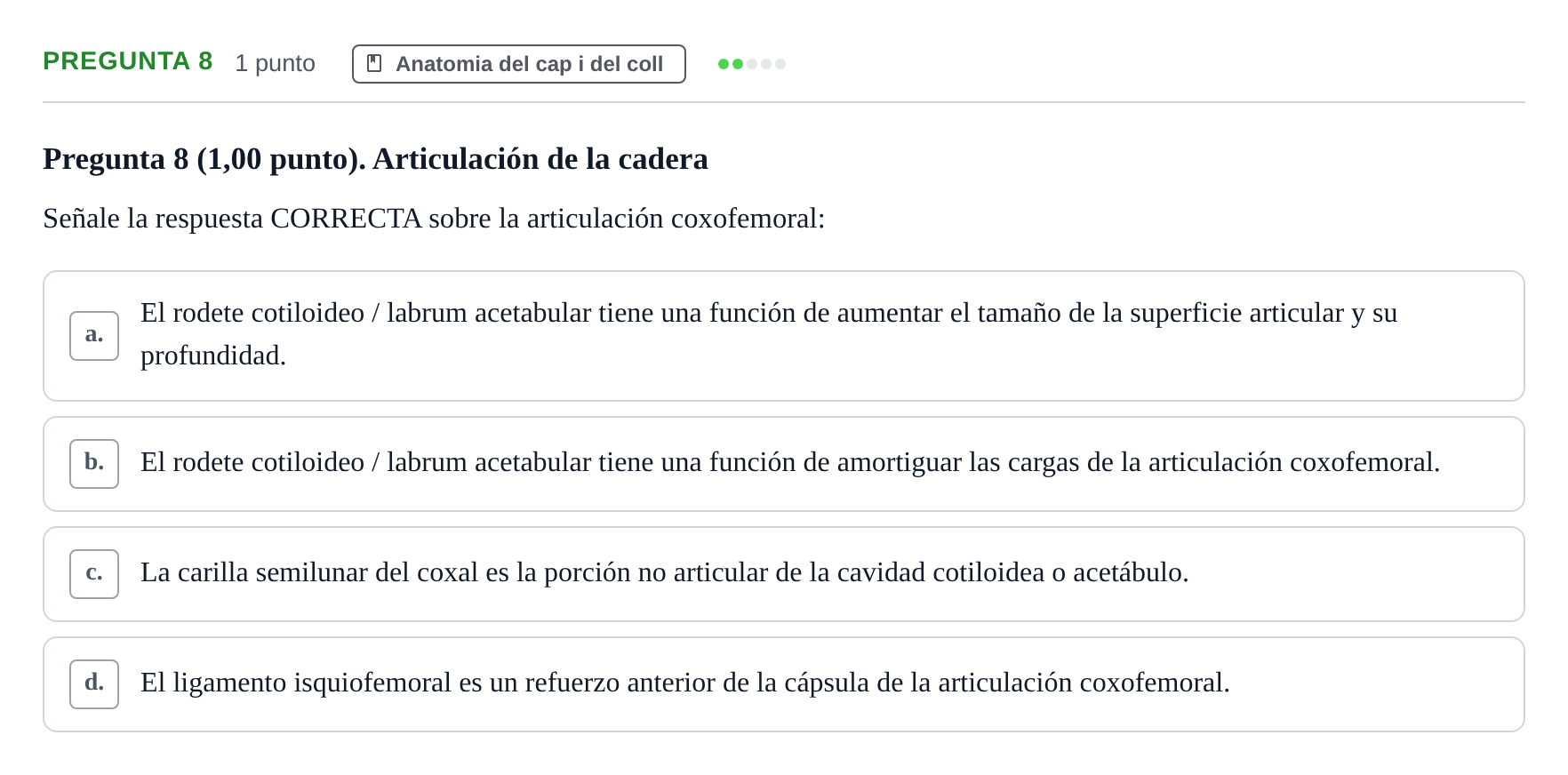Enunciado: Pregunta 8 · Anatomía II UAB 2023