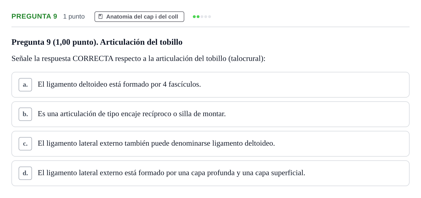Enunciado: Pregunta 9 · Anatomía II UAB 2023