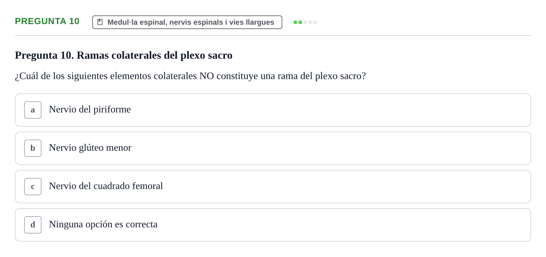 Enunciado: Pregunta 10 · Anatomía II UAB Examen de Anatomía II: Neuroanatomía y Miembro Inferior
