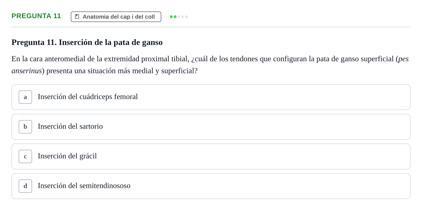 Enunciado: Pregunta 11 · Anatomía II UAB Examen de Anatomía II: Neuroanatomía y Miembro Inferior