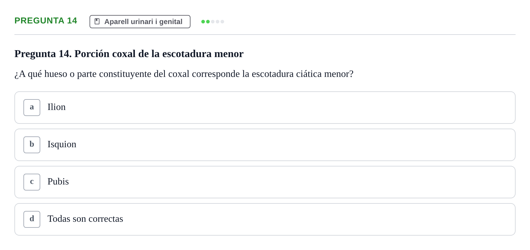 Enunciado: Pregunta 14 · Anatomía II UAB Examen de Anatomía II: Neuroanatomía y Miembro Inferior