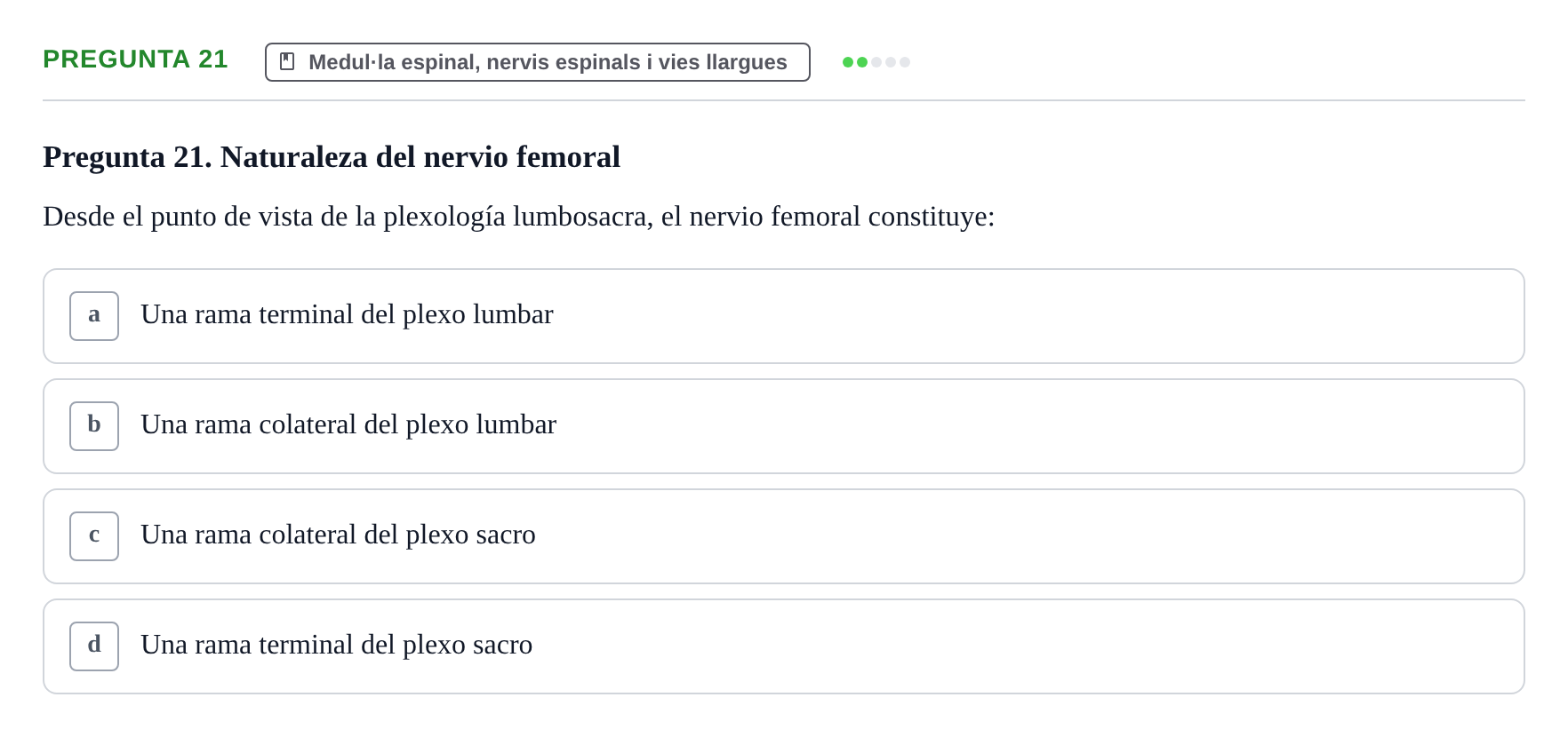 Enunciado: Pregunta 21 · Anatomía II UAB Examen de Anatomía II: Neuroanatomía y Miembro Inferior
