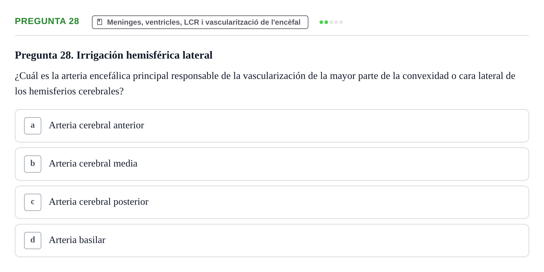 Enunciado: Pregunta 28 · Anatomía II UAB Examen de Anatomía II: Neuroanatomía y Miembro Inferior