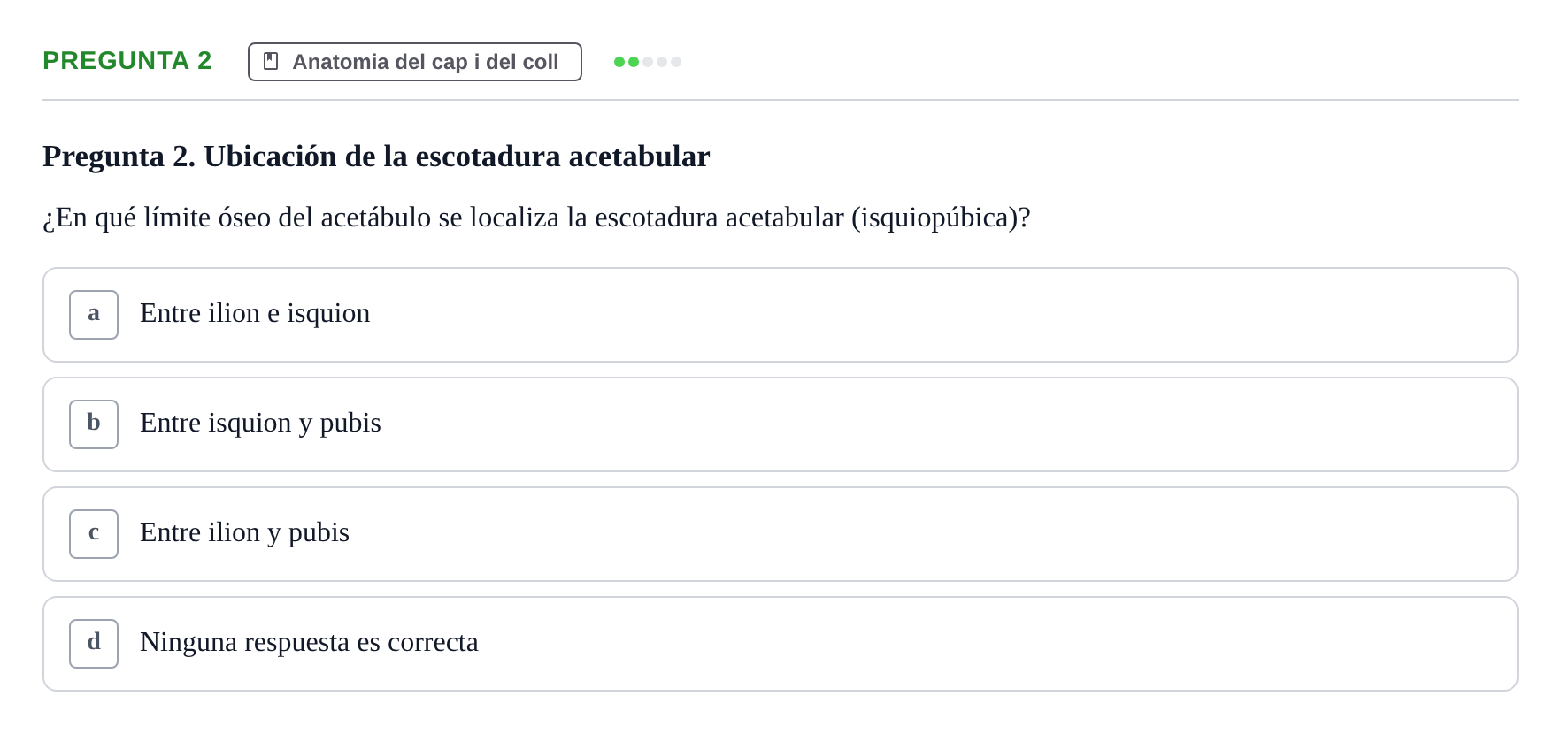 Enunciado: Pregunta 2 · Anatomía II UAB Examen de Anatomía II: Neuroanatomía y Miembro Inferior