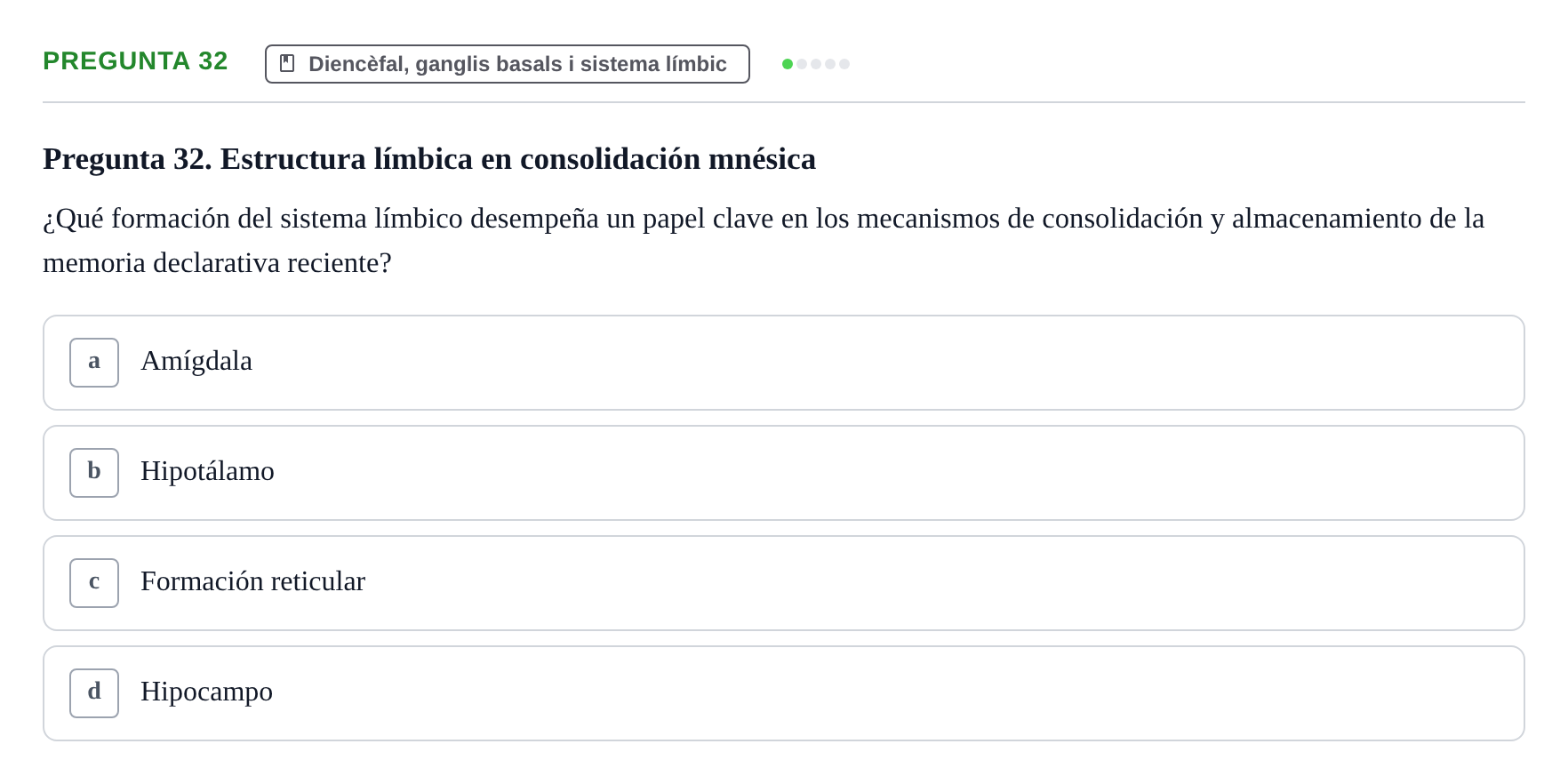 Enunciado: Pregunta 32 · Anatomía II UAB Examen de Anatomía II: Neuroanatomía y Miembro Inferior