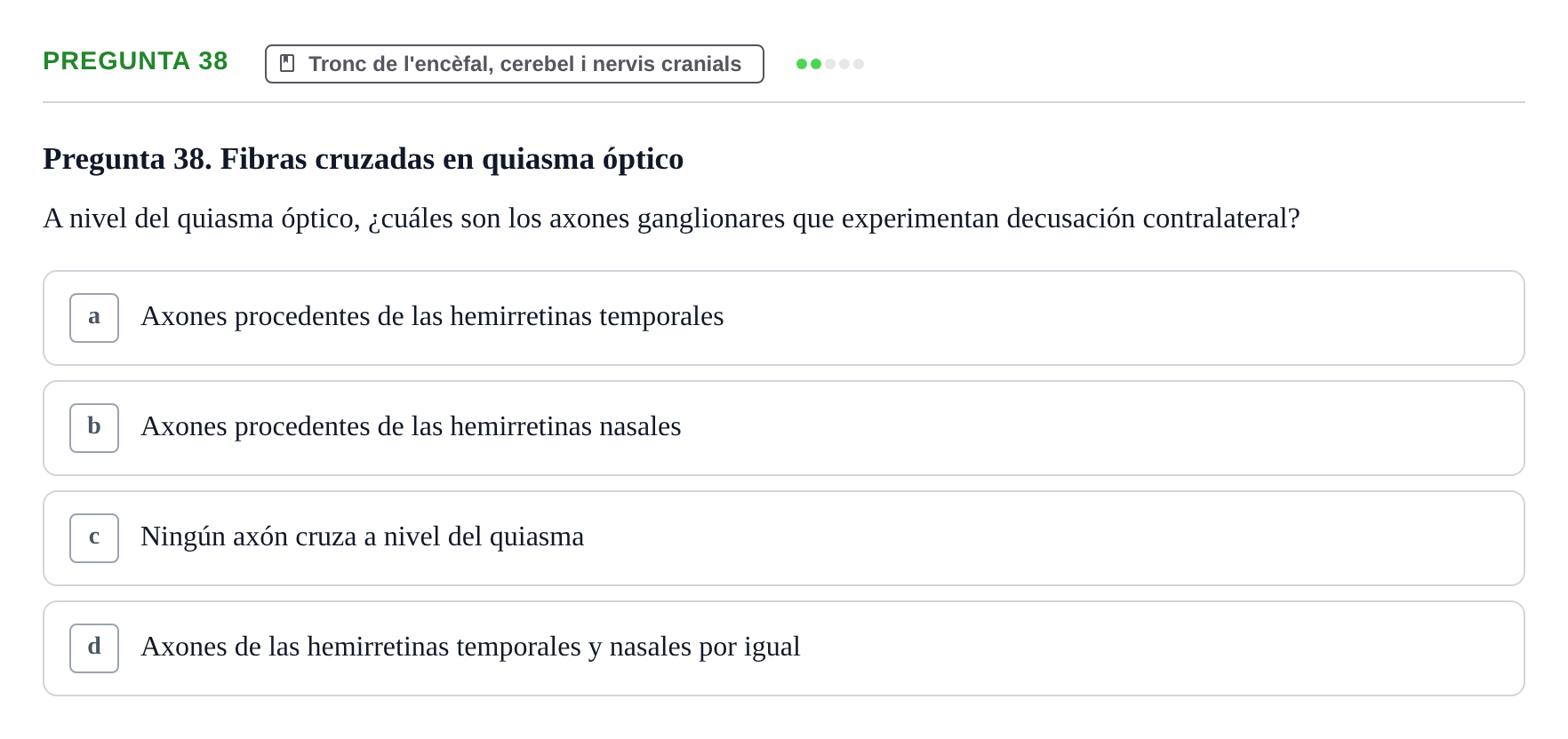 Enunciado: Pregunta 38 · Anatomía II UAB Examen de Anatomía II: Neuroanatomía y Miembro Inferior