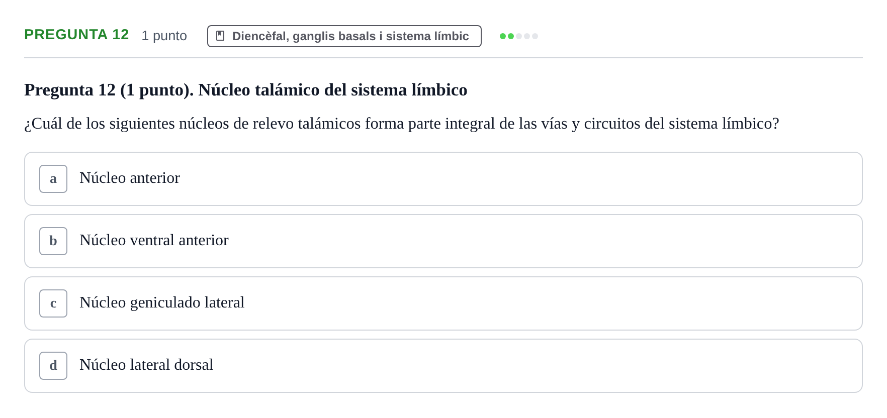 Enunciado: Pregunta 12 · Anatomía II UAB 2022