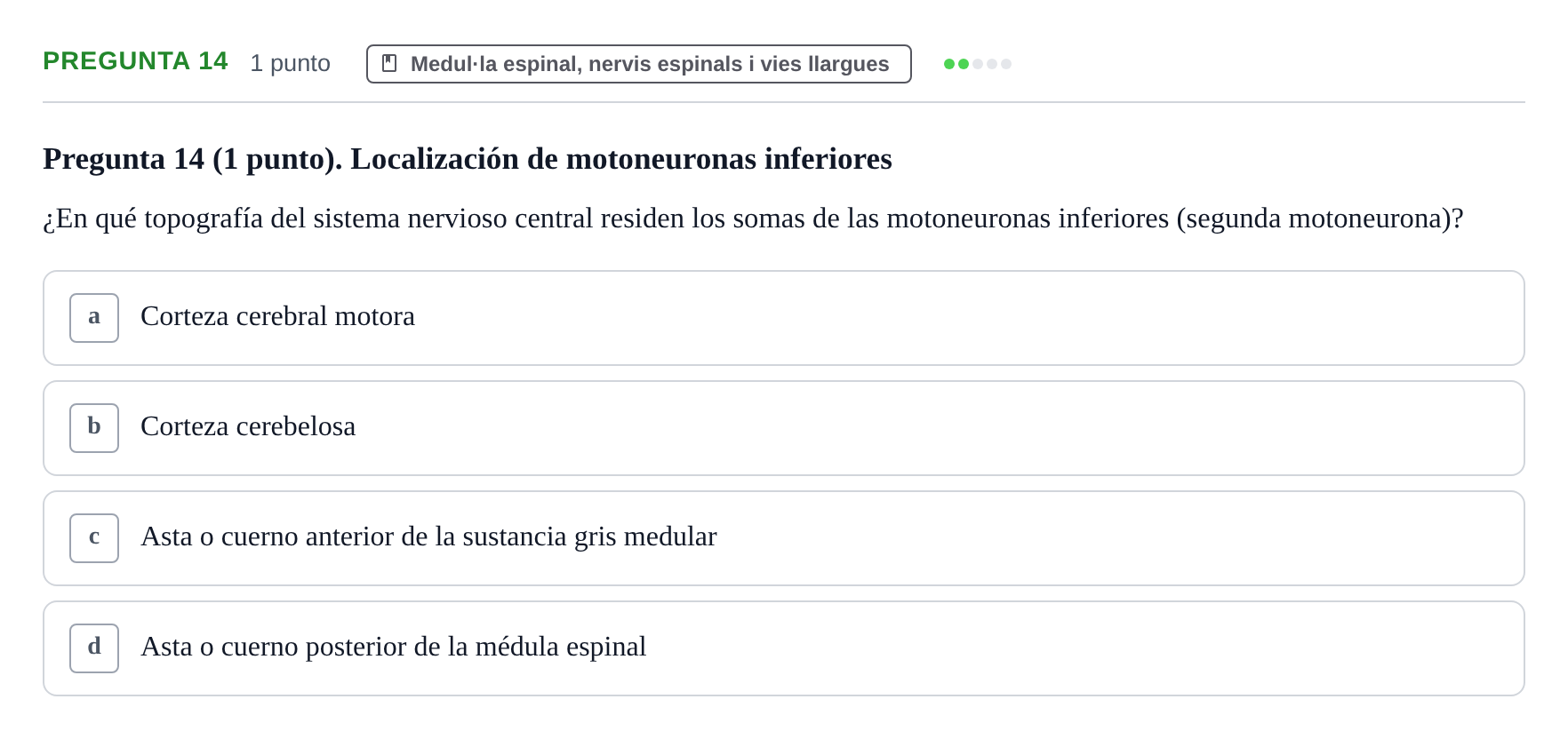 Enunciado: Pregunta 14 · Anatomía II UAB 2022