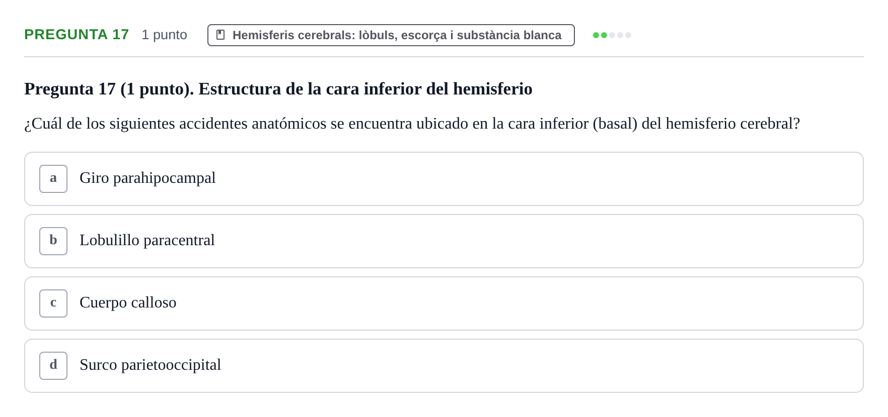 Enunciado: Pregunta 17 · Anatomía II UAB 2022
