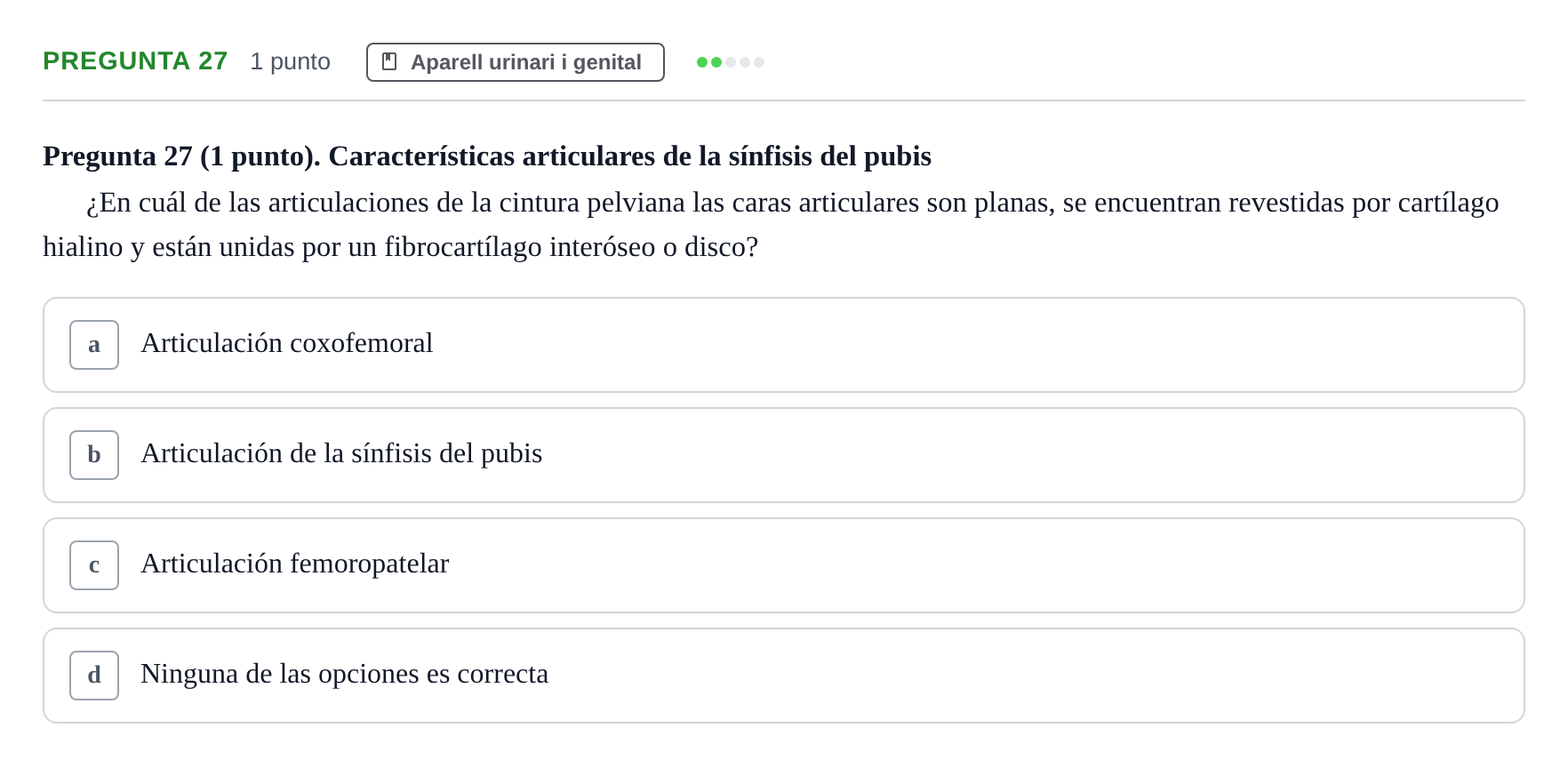 Enunciado: Pregunta 27 · Anatomía II UAB 2022