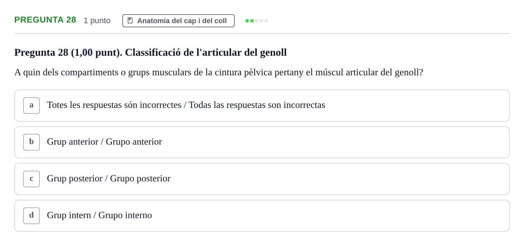 Enunciado: Pregunta 28 · Anatomía II UAB 2022