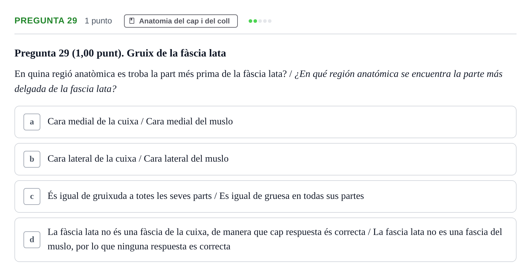 Enunciado: Pregunta 29 · Anatomía II UAB 2022