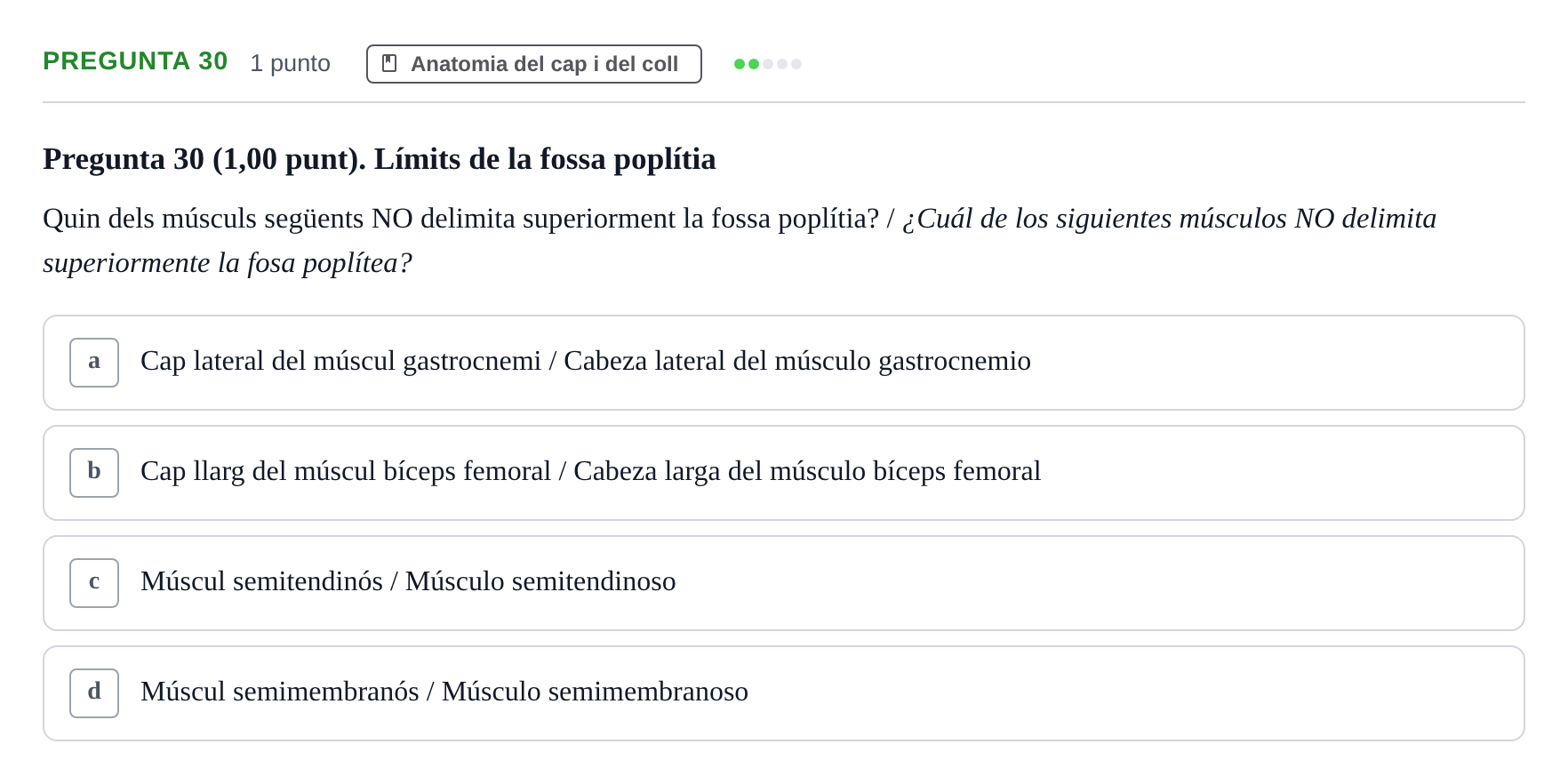 Enunciado: Pregunta 30 · Anatomía II UAB 2022