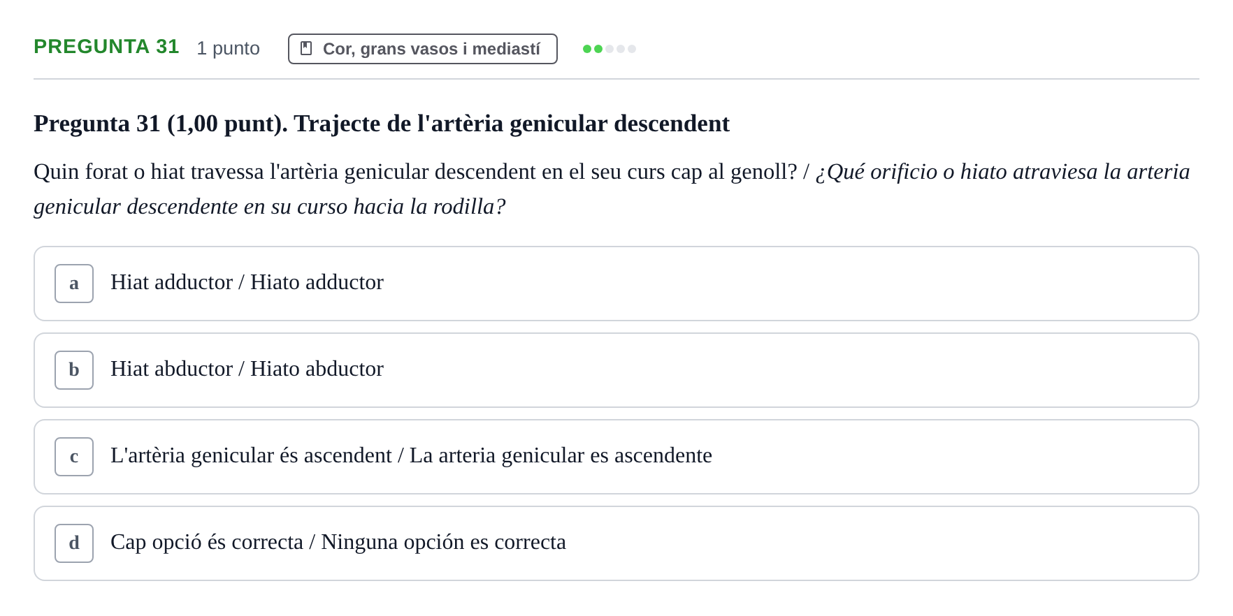 Enunciado: Pregunta 31 · Anatomía II UAB 2022