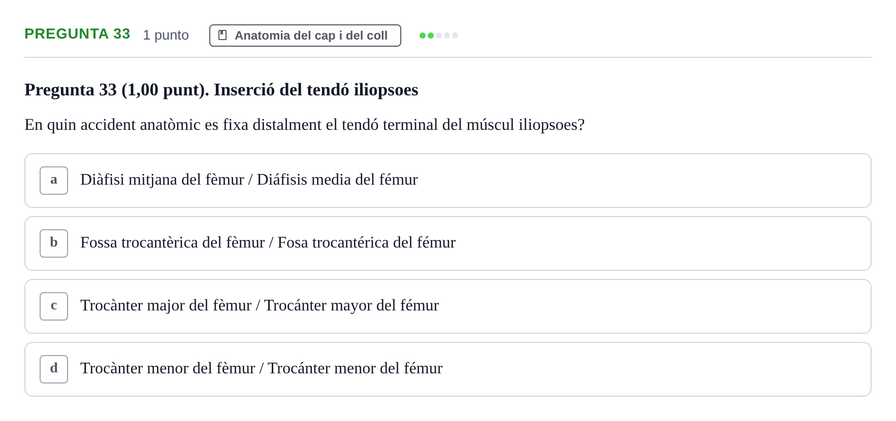 Enunciado: Pregunta 33 · Anatomía II UAB 2022