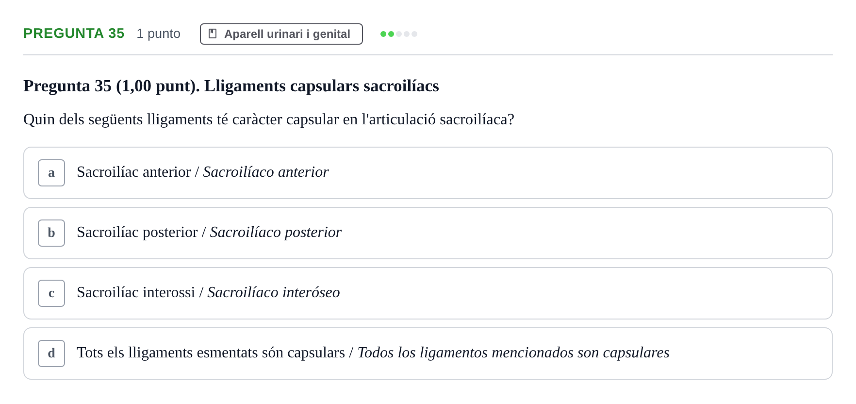 Enunciado: Pregunta 35 · Anatomía II UAB 2022