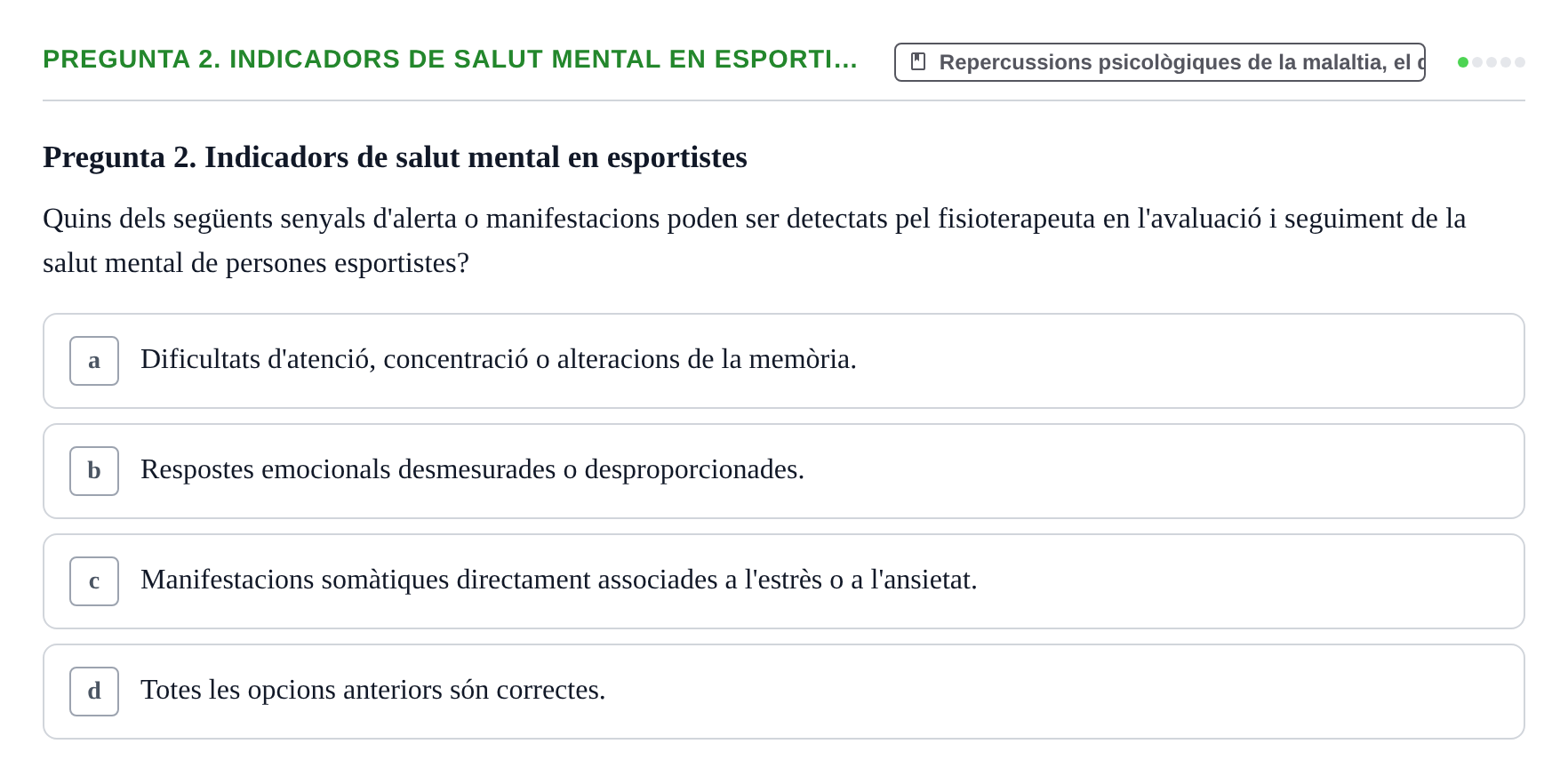 Enunciado: Pregunta 2. Indicadors de salut mental en esporti… · Ciències psicosocials aplicades UAB Examen Final de Ciències Psicosocials Aplicades