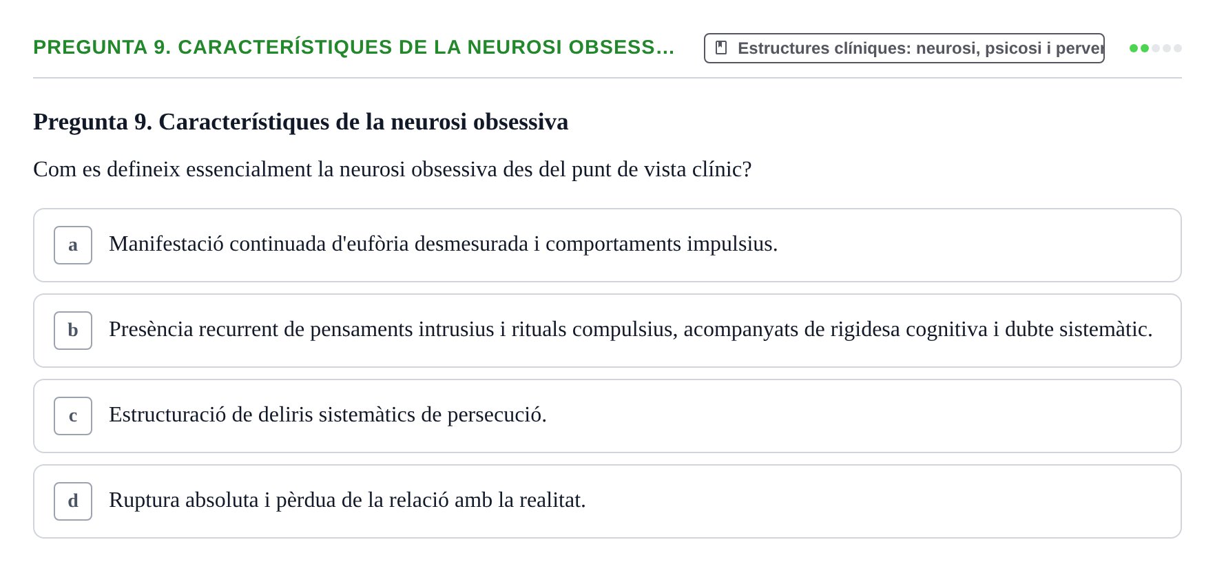 Enunciado: Pregunta 9. Característiques de la neurosi obsess… · Ciències psicosocials aplicades UAB Examen Final de Ciències Psicosocials Aplicades