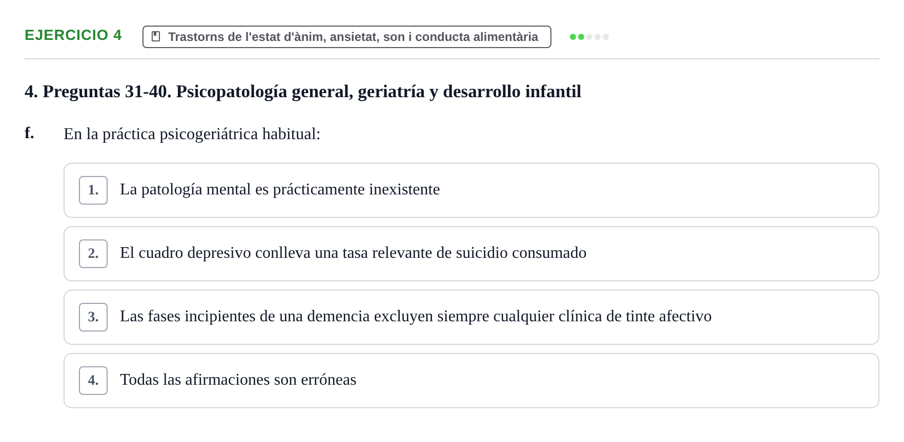 Enunciado: Ejercicio 4 - Trastorns de l'estat d'ànim · Ciències psicosocials aplicades UAB Recopilatorio de examen: Ciencias Psicosociales Aplicadas (Psicología y Psiquiatría)