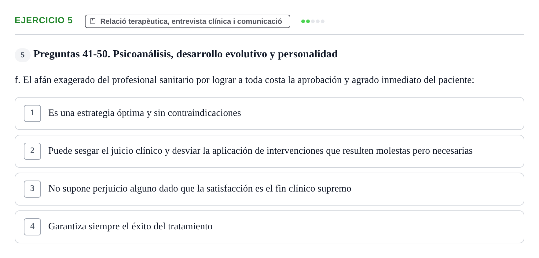 Enunciado: Ejercicio 5 - Relació terapèutica · Ciències psicosocials aplicades UAB Recopilatorio de examen: Ciencias Psicosociales Aplicadas (Psicología y Psiquiatría)