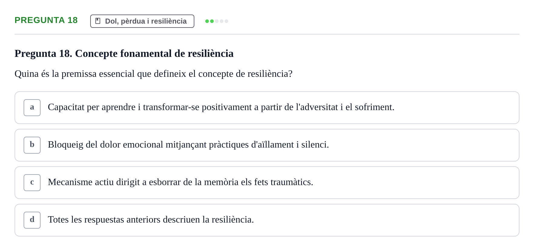 Enunciado: Pregunta 18 · Ciències psicosocials aplicades UAB Examen de Psicologia - Ciències Psicosocials Aplicades